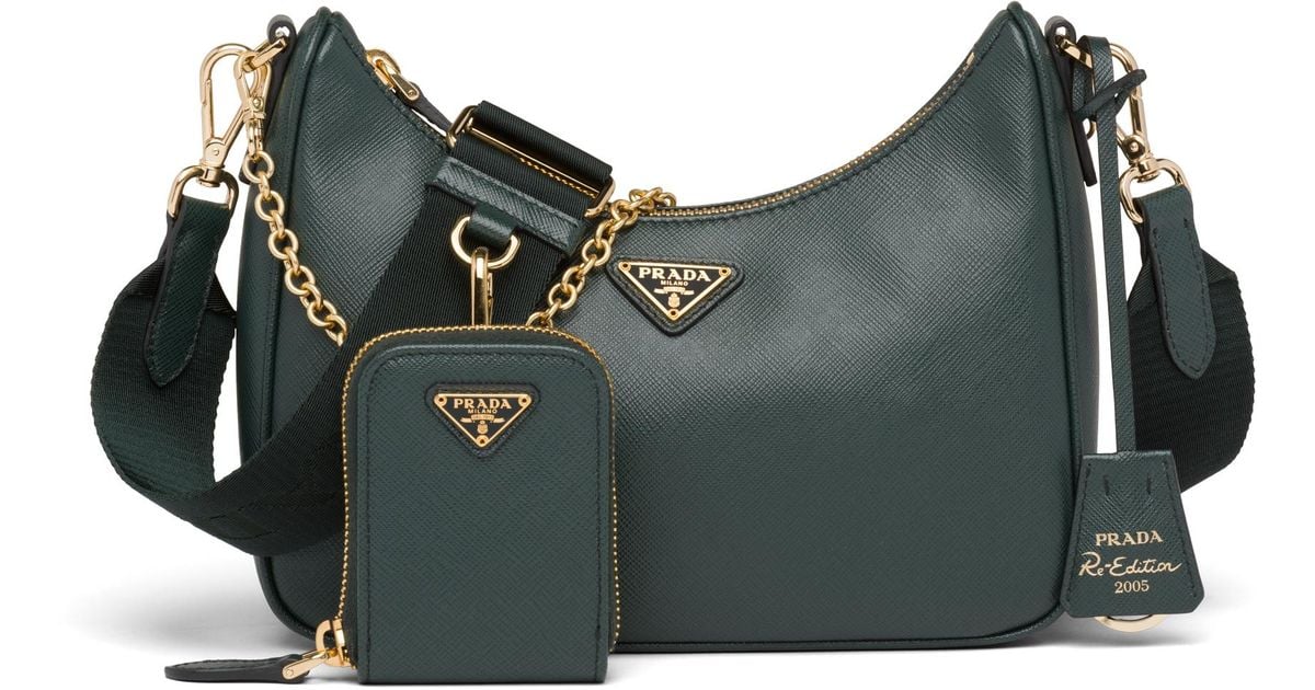 Prada Re-edition 2005 Saffiano Leather Bag in Green | Lyst