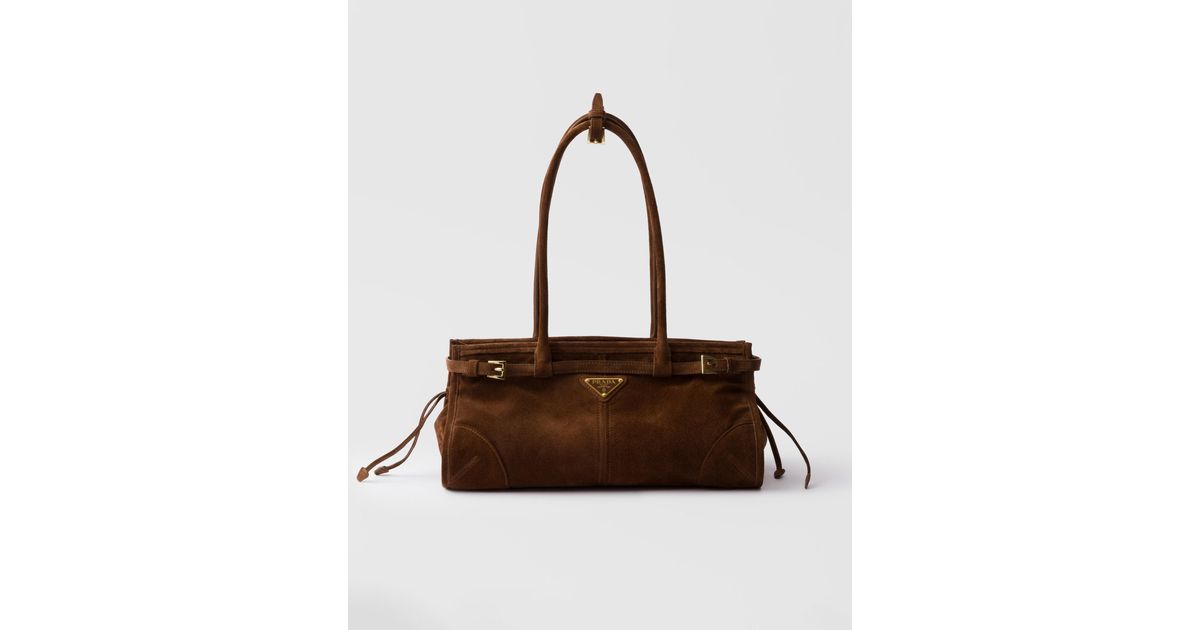 Prada Medium Suede Handbag in Brown Lyst