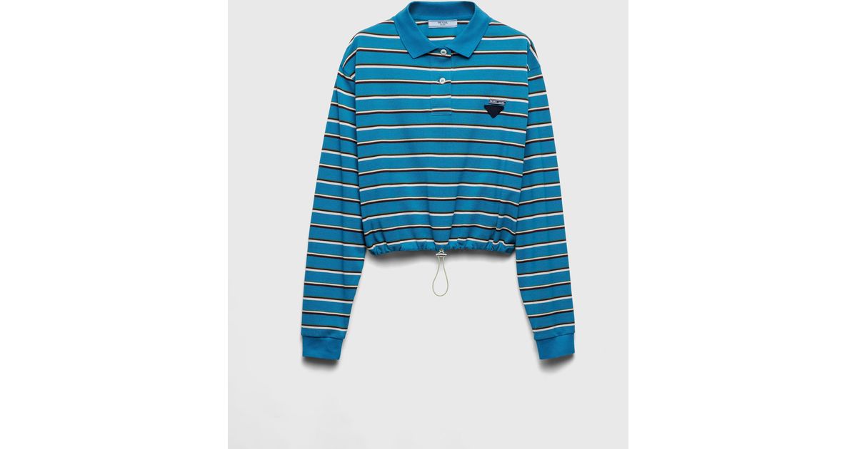 Prada Striped Piqué Polo Shirt in Blue | Lyst Prada Striped Piqué Polo Shirt in Blue | Lyst