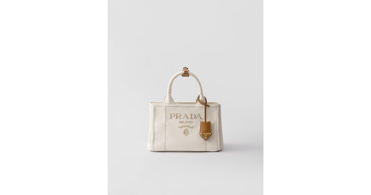 Prada Jardinière Small Linen Blend Handbag in Natural | Lyst