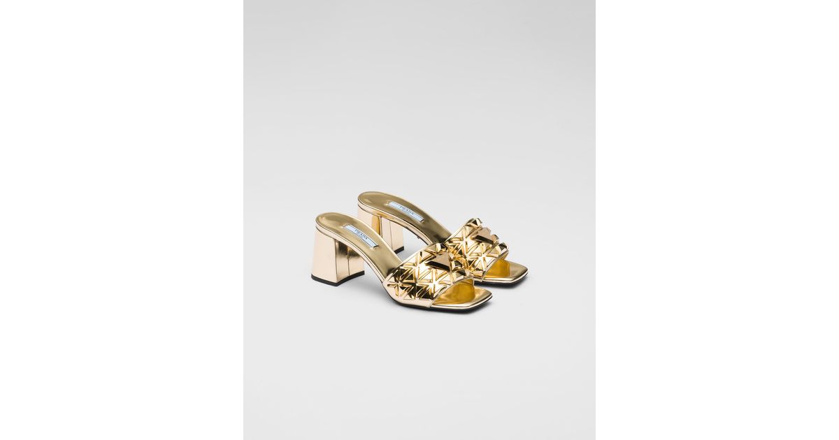 Prada Studded Metallic Leather Mules Lyst