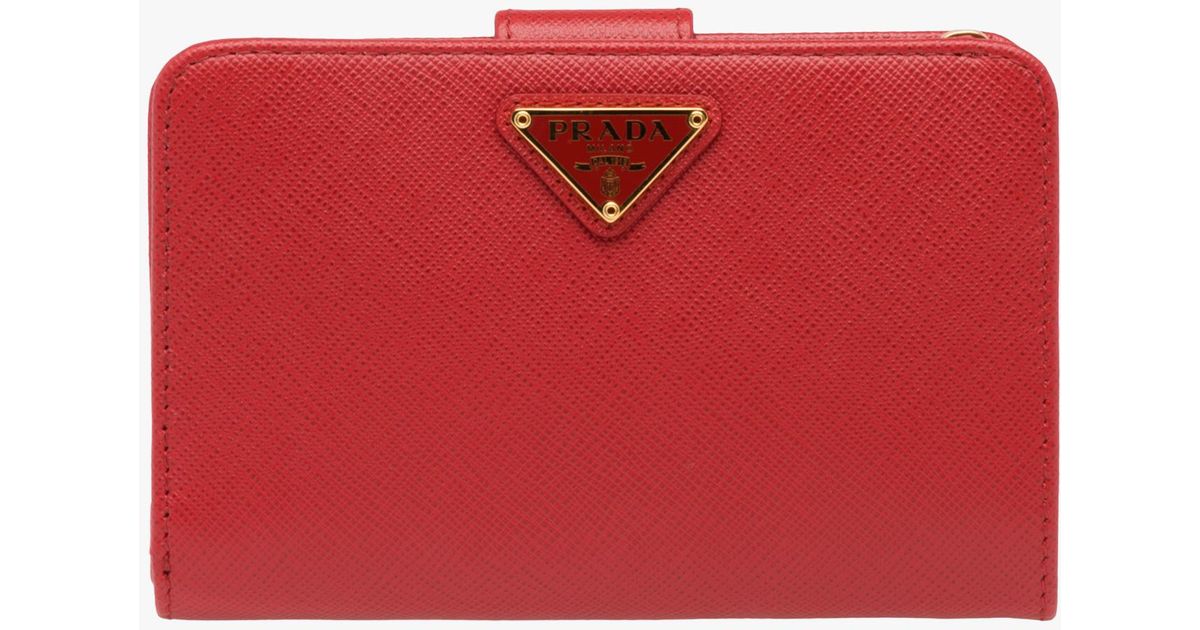 Prada Medium Saffiano Leather Wallet in Red | Lyst