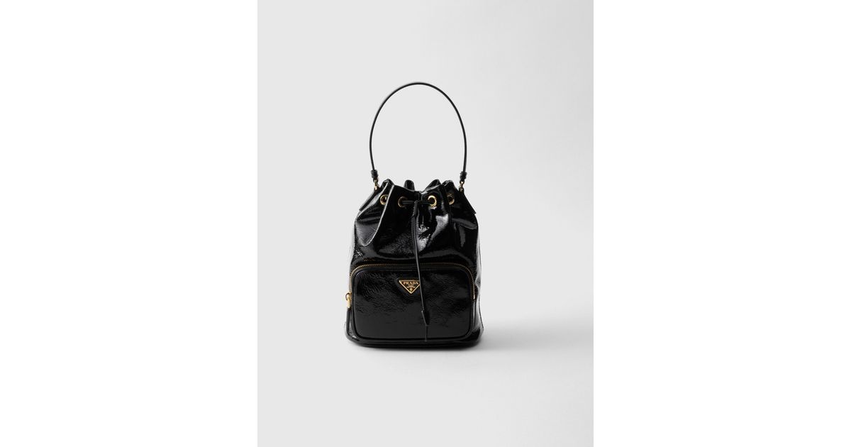 【日本入手困難】Prada Duet naplak patent leather bucket bag Black Prada Duet Naplak Patent Leather Bucket Bag | PRADA