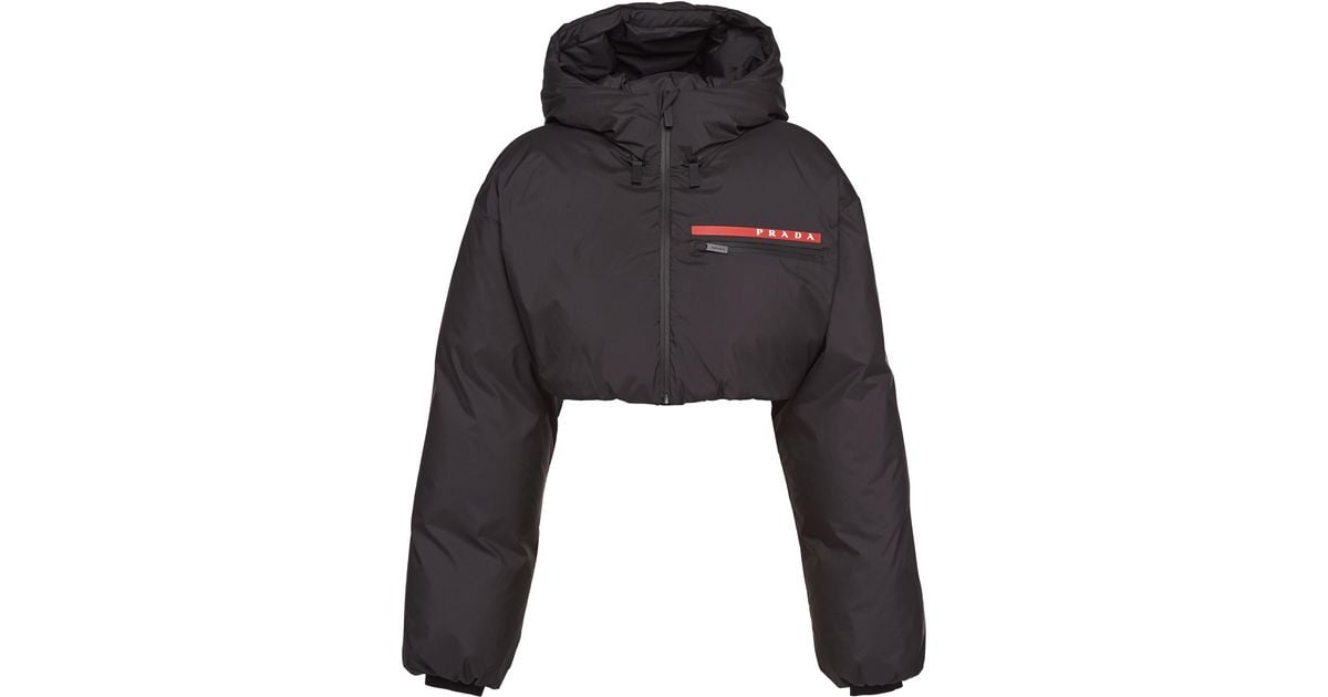 prada light polyester cropped puffer jacket