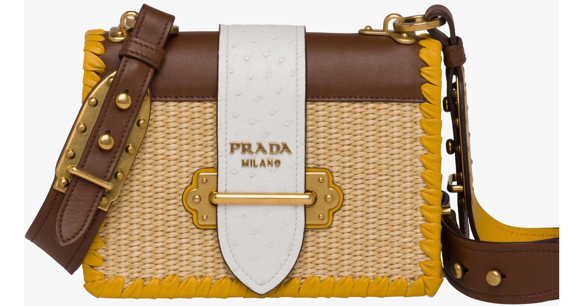 prada cahier straw and leather bag