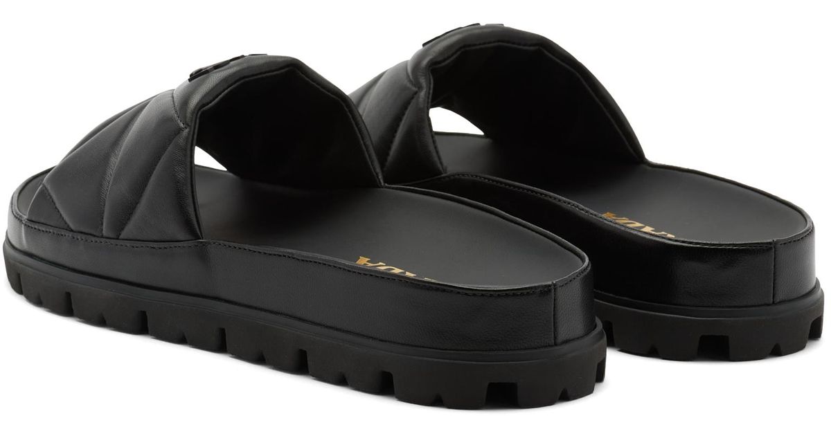 Prada Quilted Nappa Leather Slides in Black | Lyst