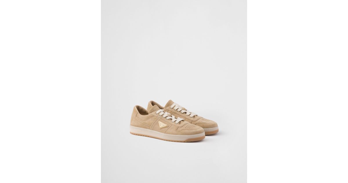 Prada Downtown Delavé Suede Sneakers in White for Men | Lyst