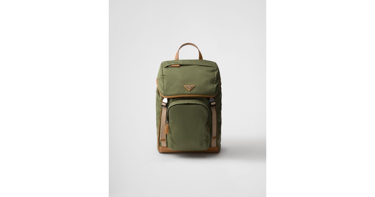Prada Re-Nylon And Leather Backpack in Green for Men | Lyst