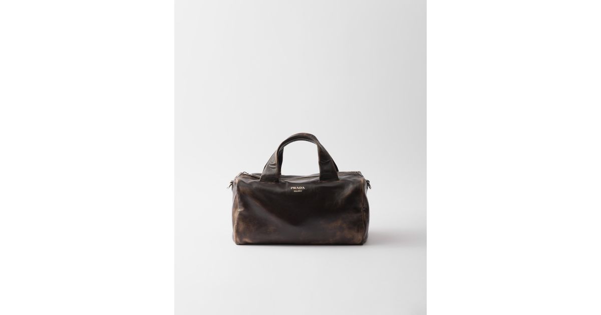Prada Small Nappa Leather Duffle Bag in Black | Lyst