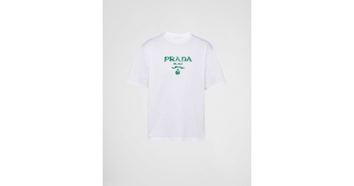 Prada Cotton T-shirt in White/Emerald 