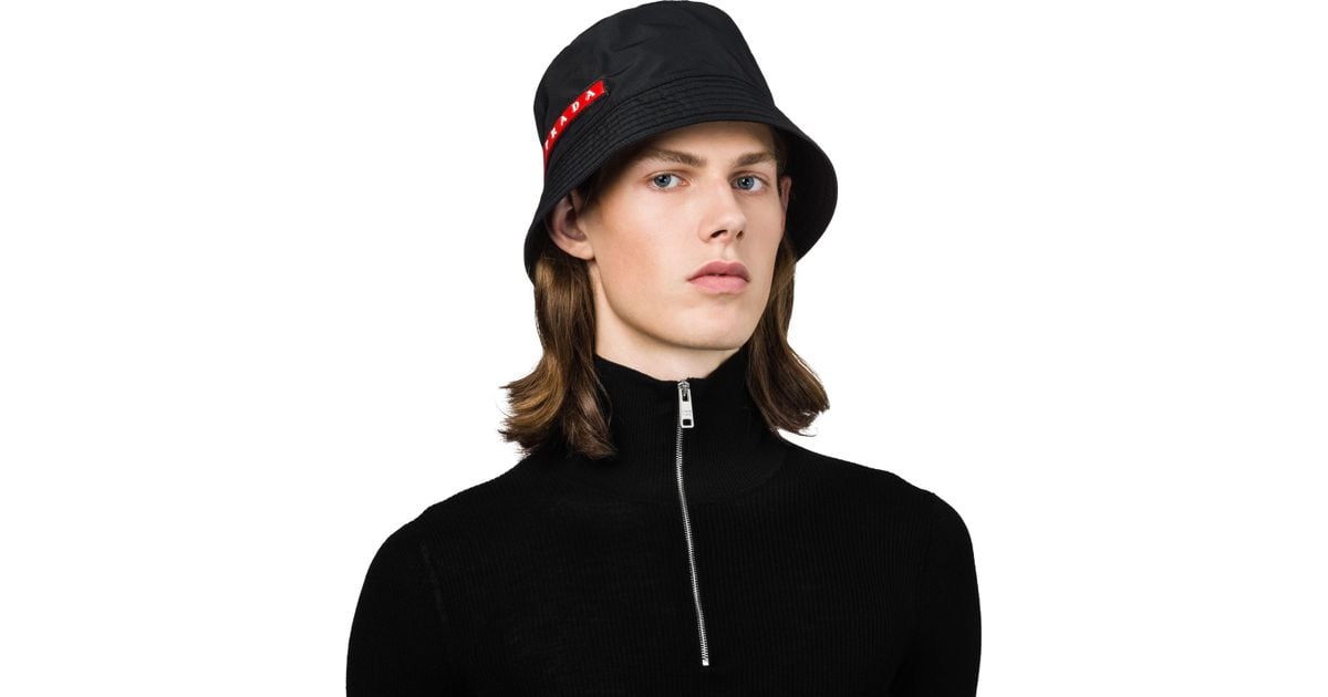 Prada Synthetic Technical Fabric Bucket Hat in Black for Men | Lyst
