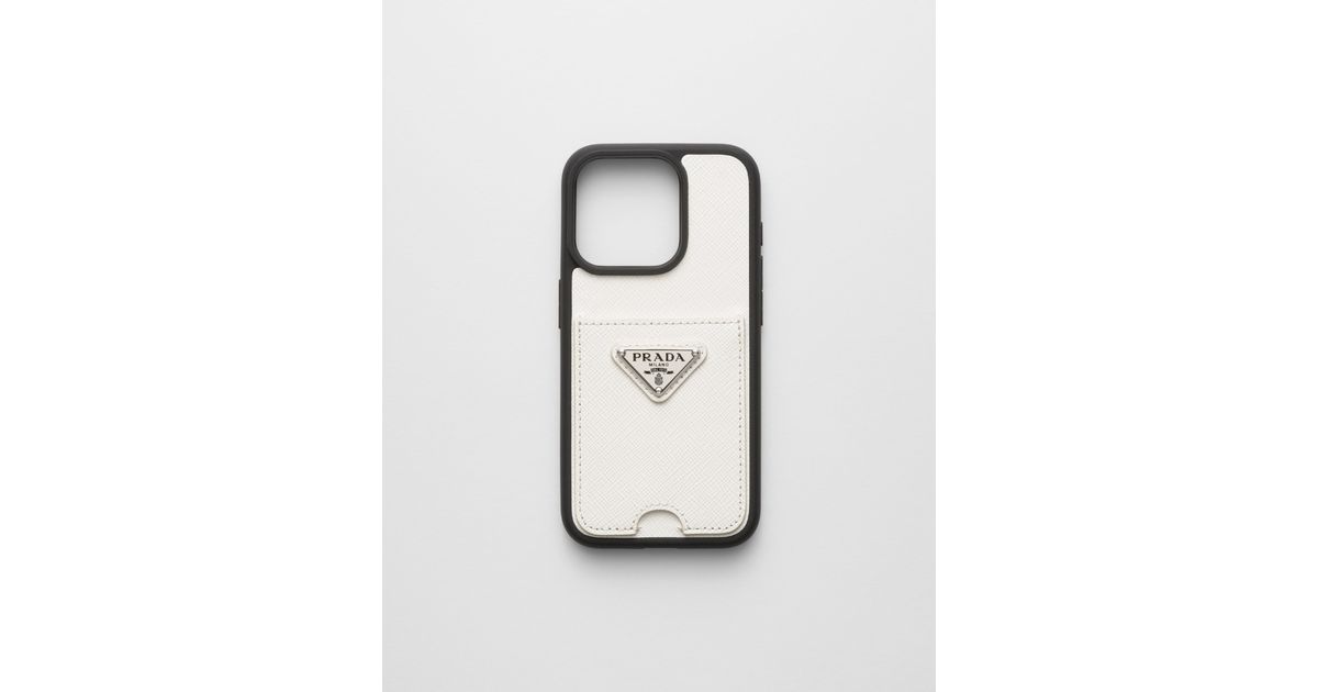 Prada Saffiano Leather Cover For Iphone 15 Pro in White