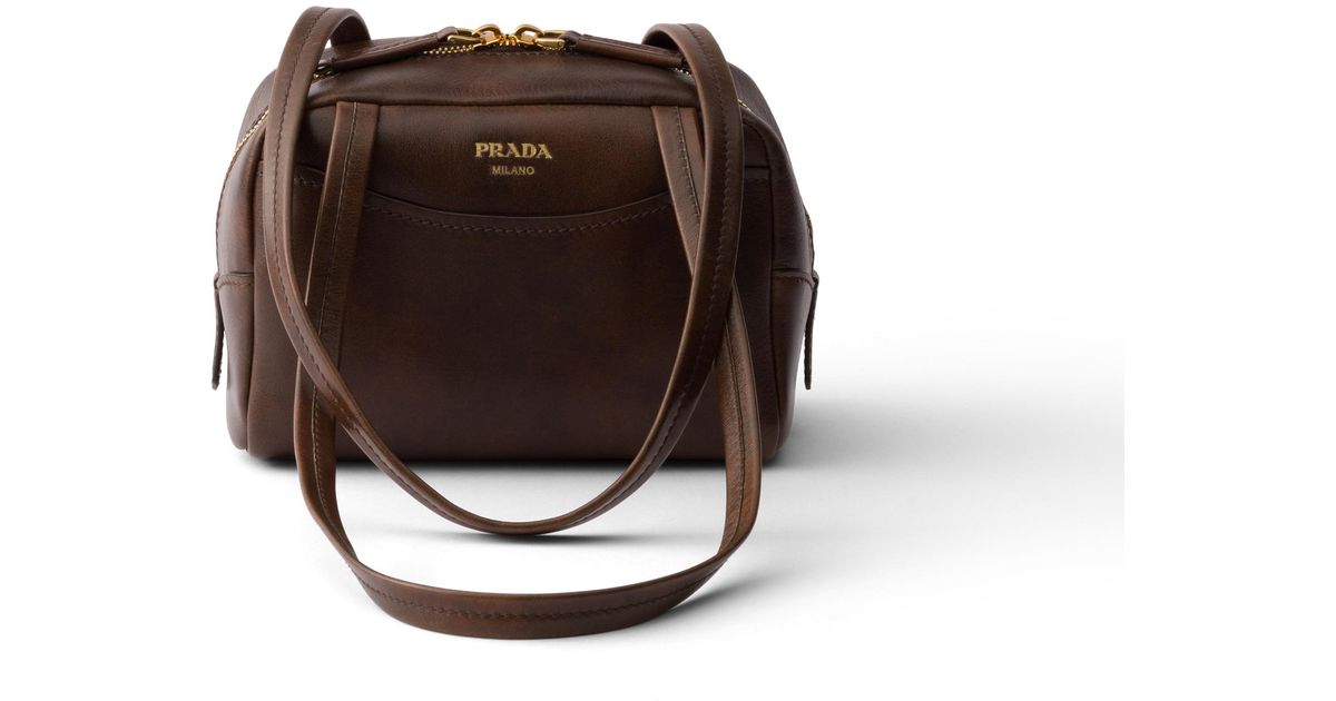 Prada Carry Antiqued Leather Top-Handle Mini-Bag in Brown | Lyst