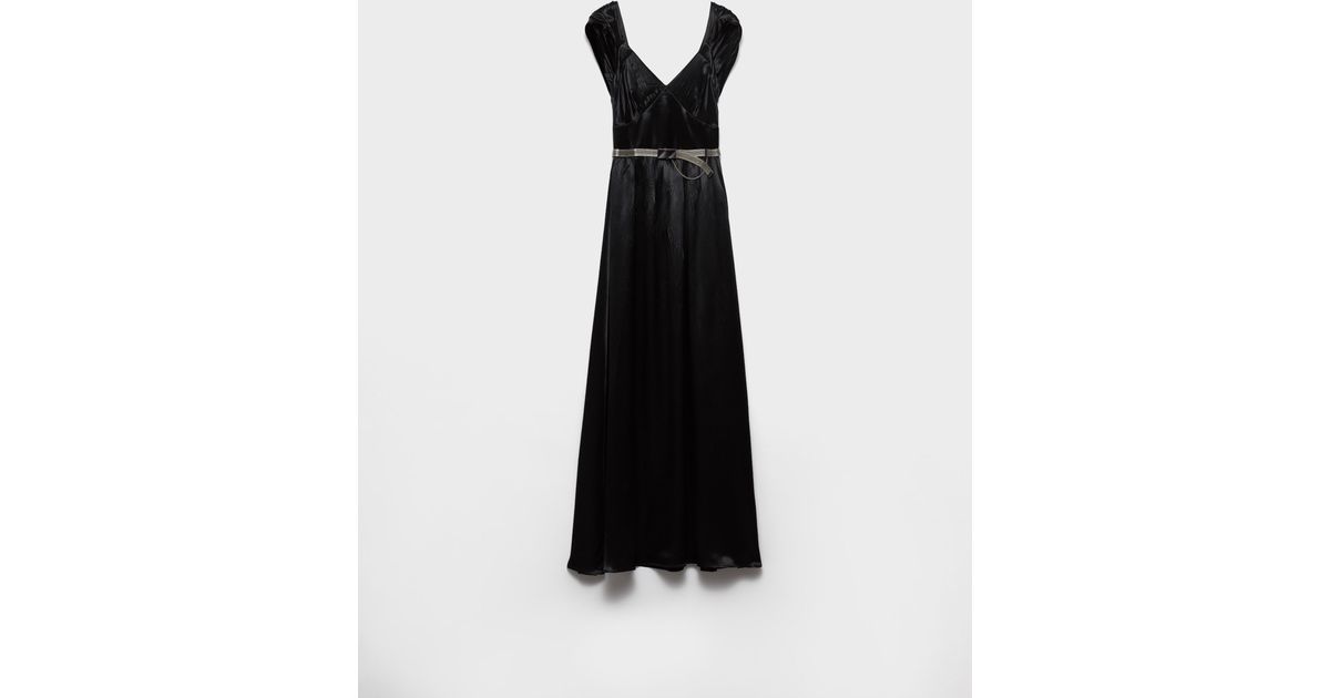 Prada Long Satin Dress in Black | Lyst