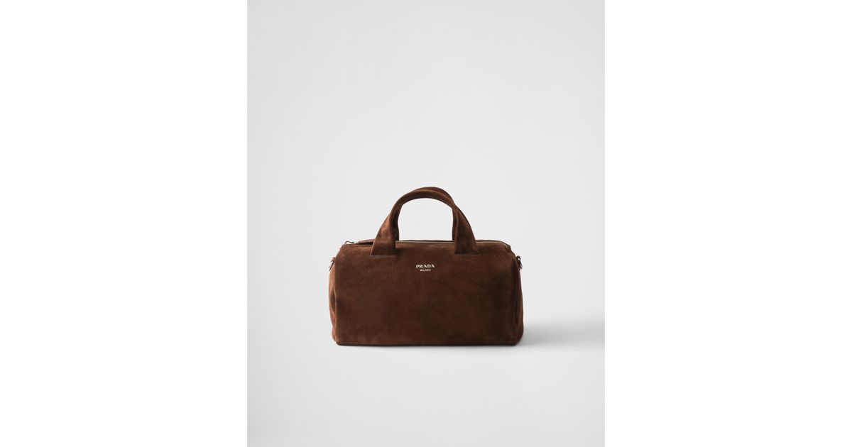 Prada Small Suede Duffle Bag in Brown | Lyst