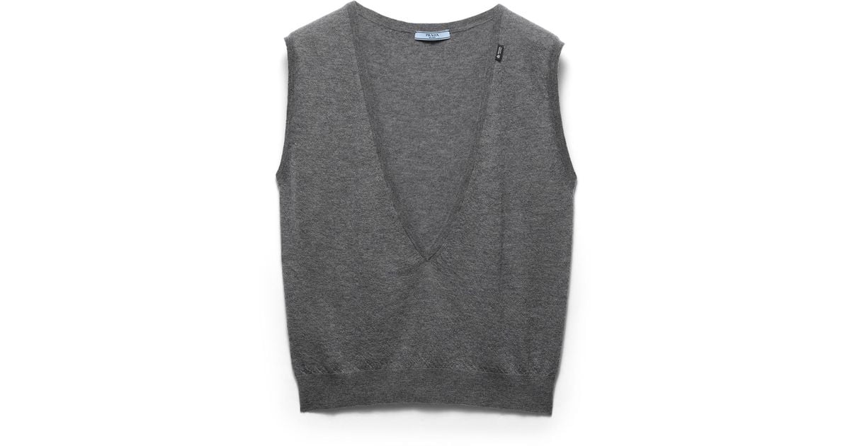 Prada Cashmere V-Neck Vest, Slate in Gray | Lyst