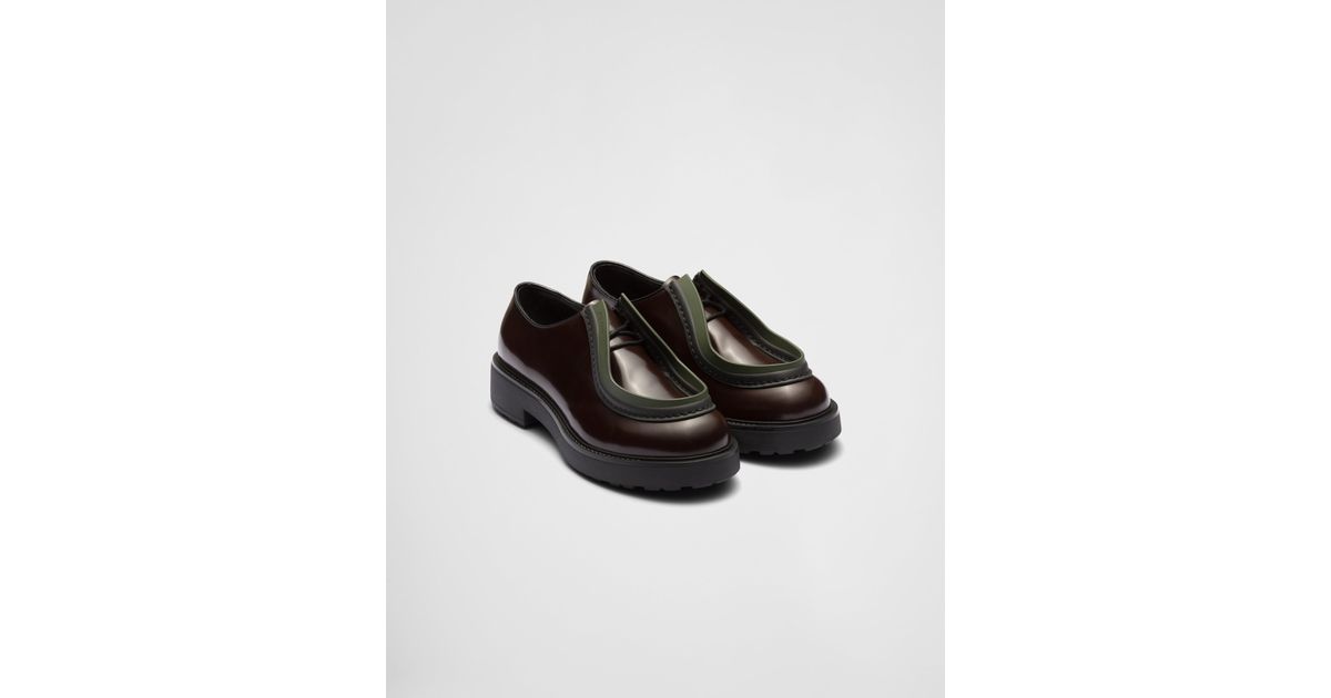 Prada Diapason Opaque Brushed Leather Lace-up Shoes in Black for