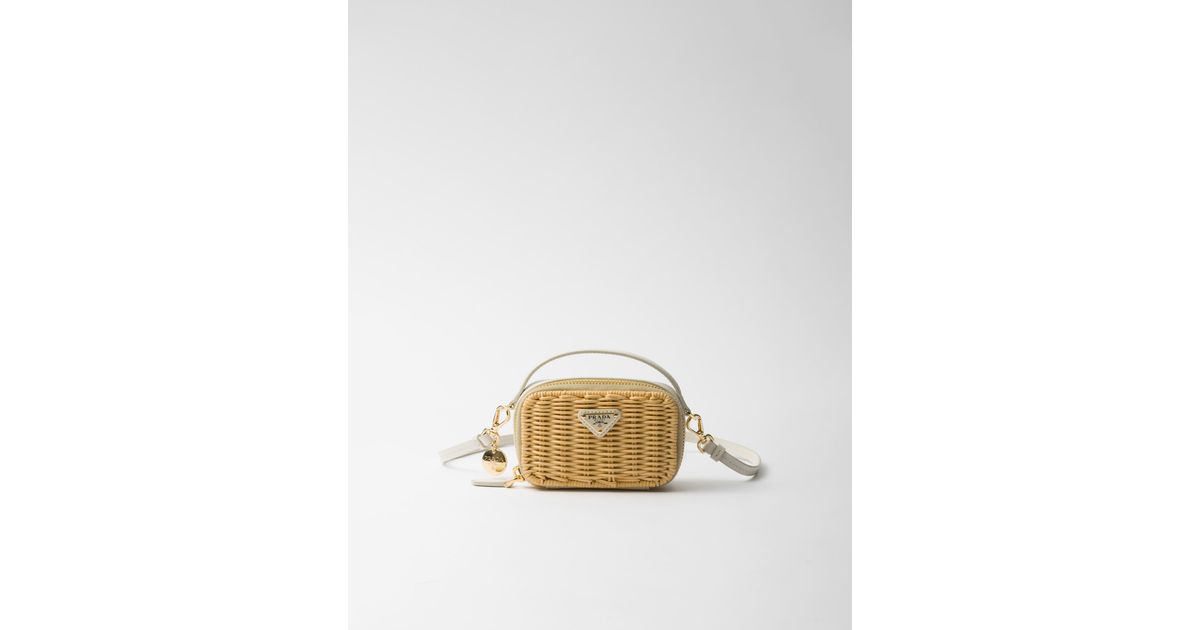 PRADA Wicker and leather mini-pouch ★関税込 PRADA Mini wicker and leather Prada Panier bag