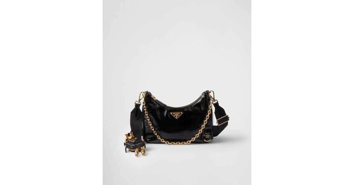 【PRADA】 Prada Reedition 2005 Naplak Patent Leather Charm Black Prada Re-edition 2005 Naplak Patent Leather Bag With