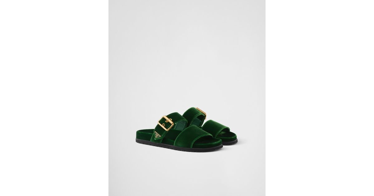 Prada Velvet Slides in Green | Lyst UK
