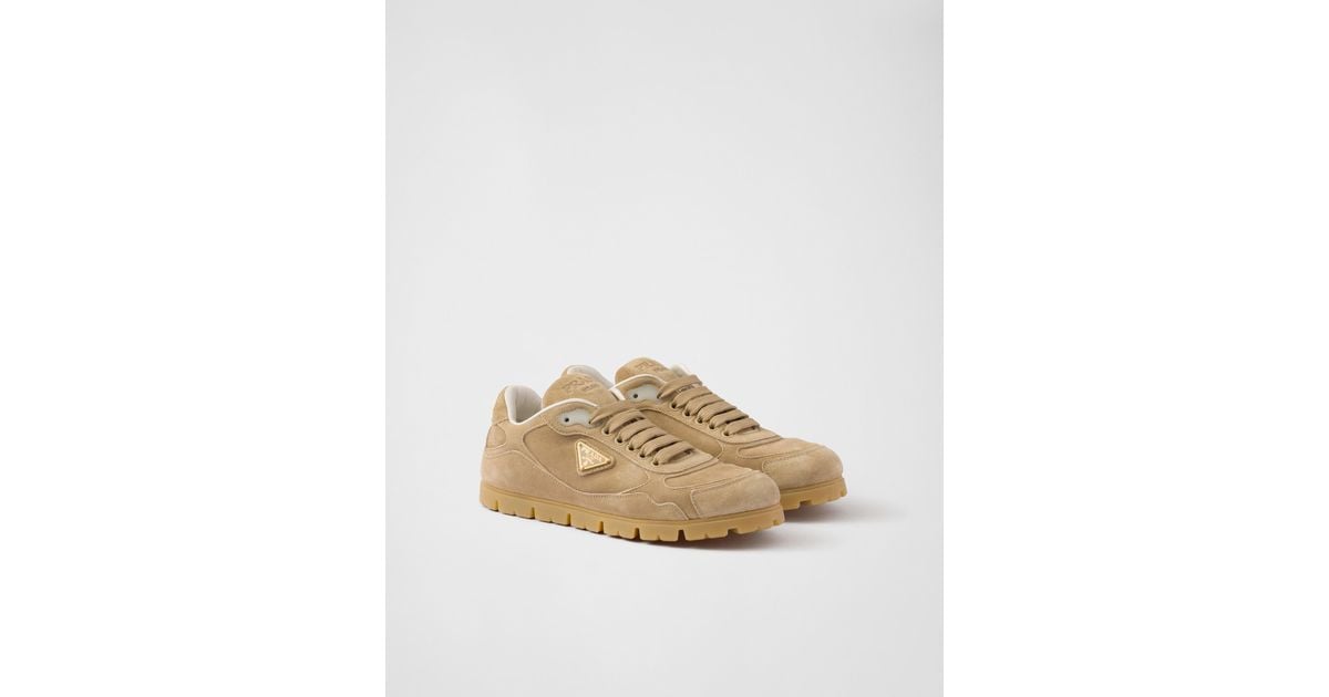 Prada Trail Faded Suede Sneakers in Natural | Lyst