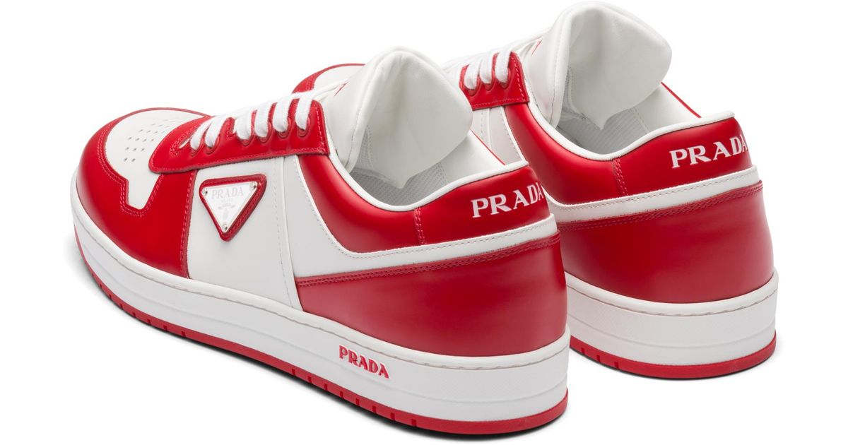 Prada Downtown Leather Sneakers in Red for Men - Lyst