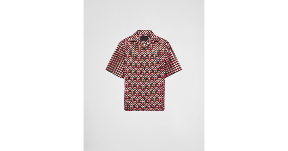 Prada Short-sleeved Printed Cotton Shirt in Red for Men | Lyst