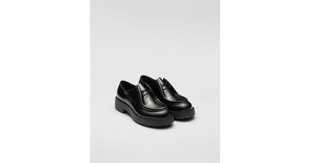 Prada Diapason Opaque Brushed Leather Lace-up Shoes in Black for