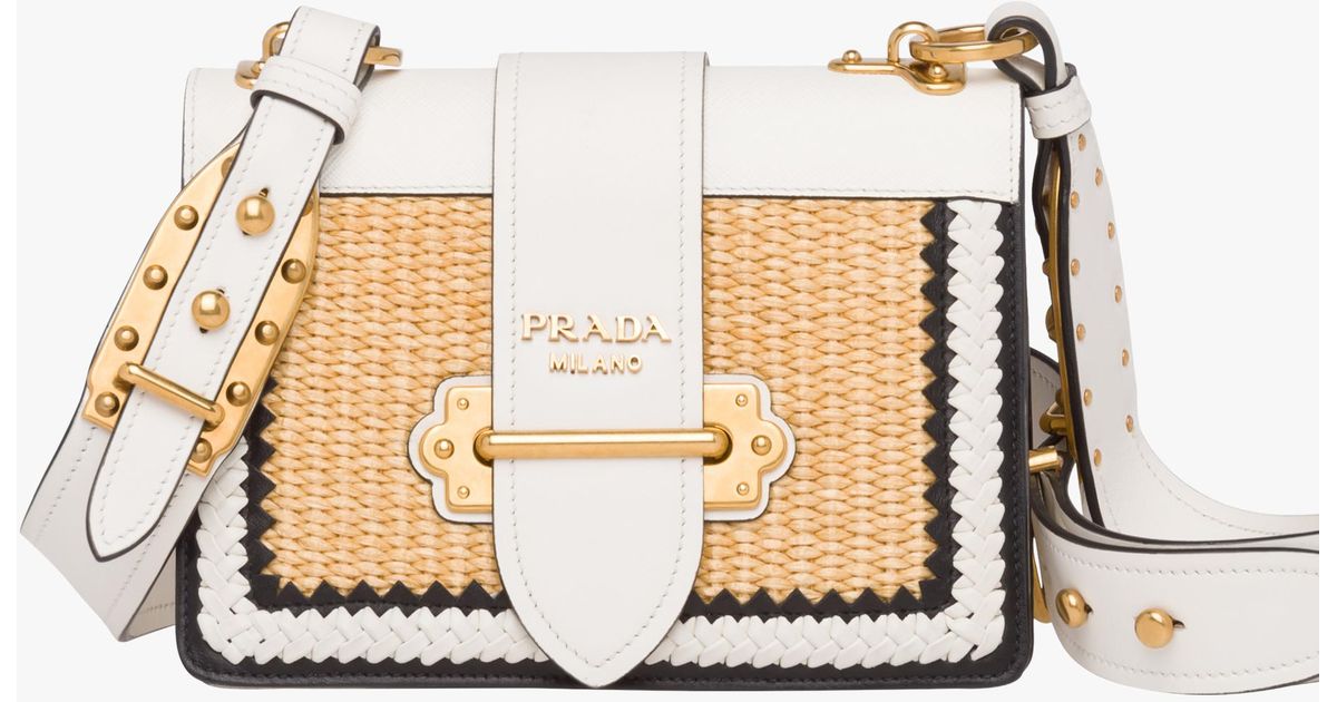 prada cahier straw and leather bag