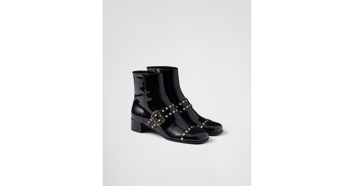 Prada Patent Leather Ankle Boots in Black Lyst UK