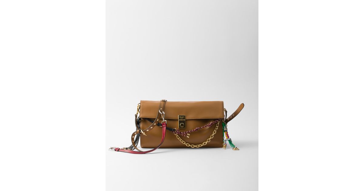Prada Soft Sound Large Leather Shoulder Bag With Charms in