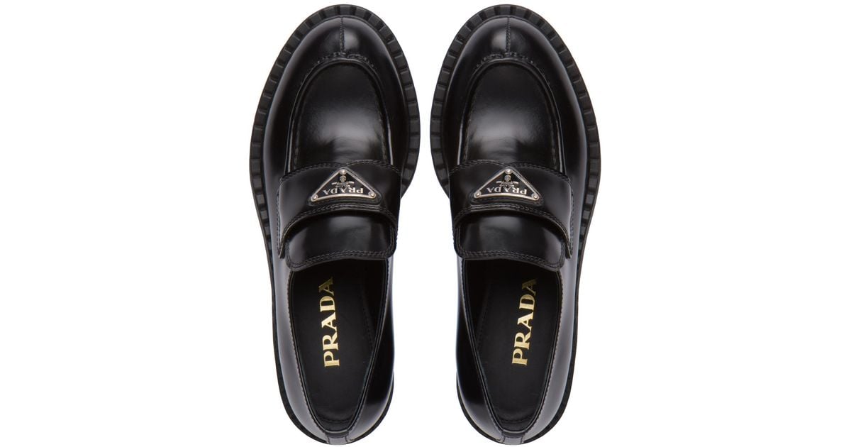 Prada Brushed Leather Loafers in Black - Save 7% - Lyst