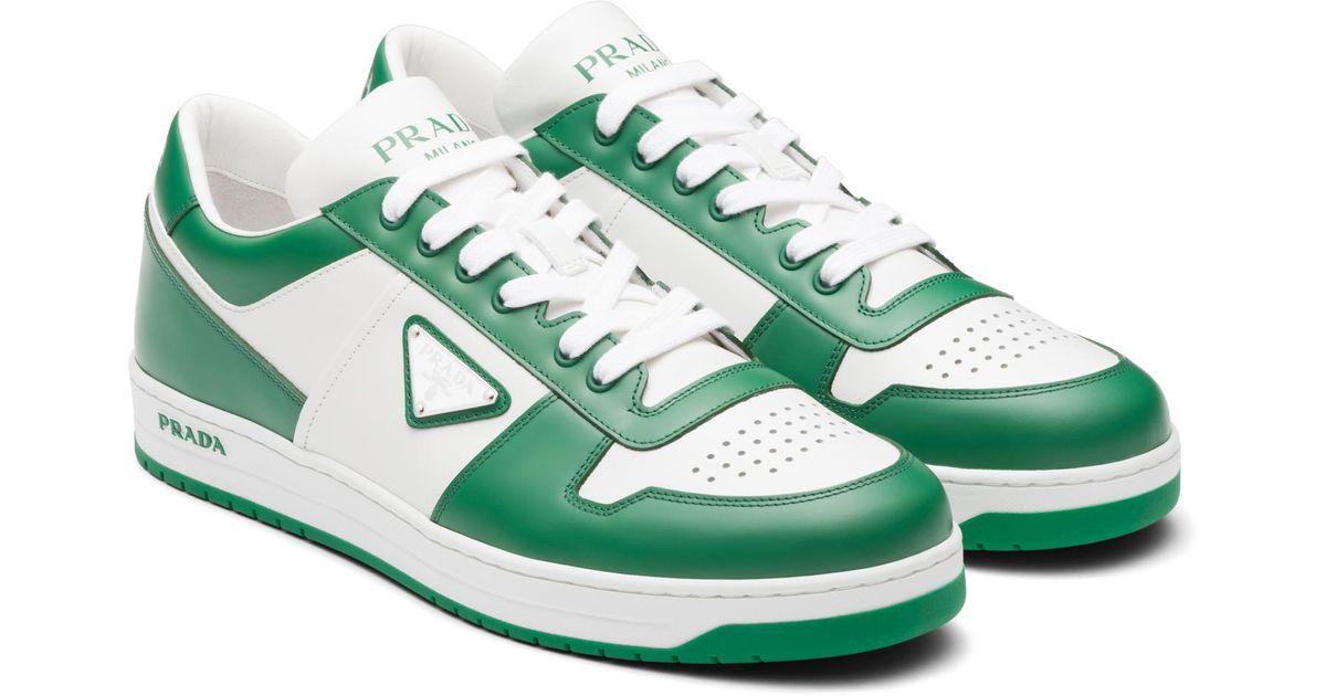 Prada Downtown Leather Sneakers in Green for Men - Lyst