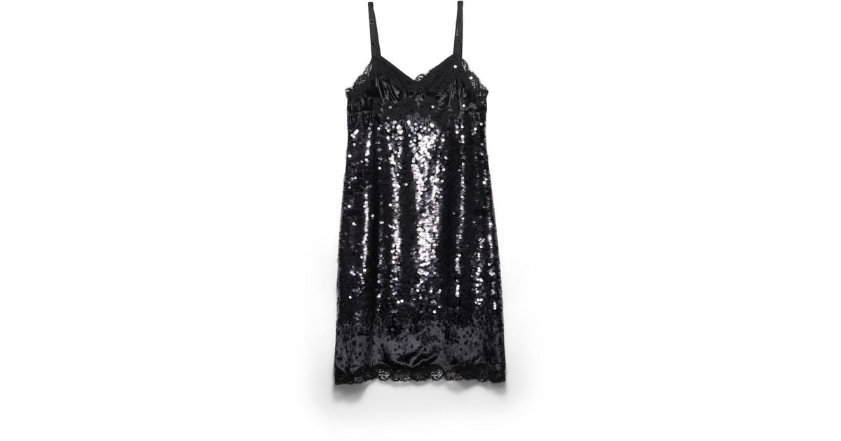 Prada Embroidered Velvet Dress With Sequins And Lace in Black | Lyst