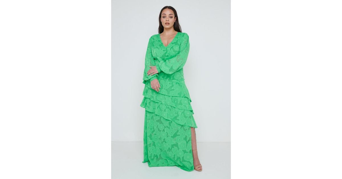 Pretty Lavish Lois Cross Back Jaquard Maxi Dress Curve in Green | Lyst