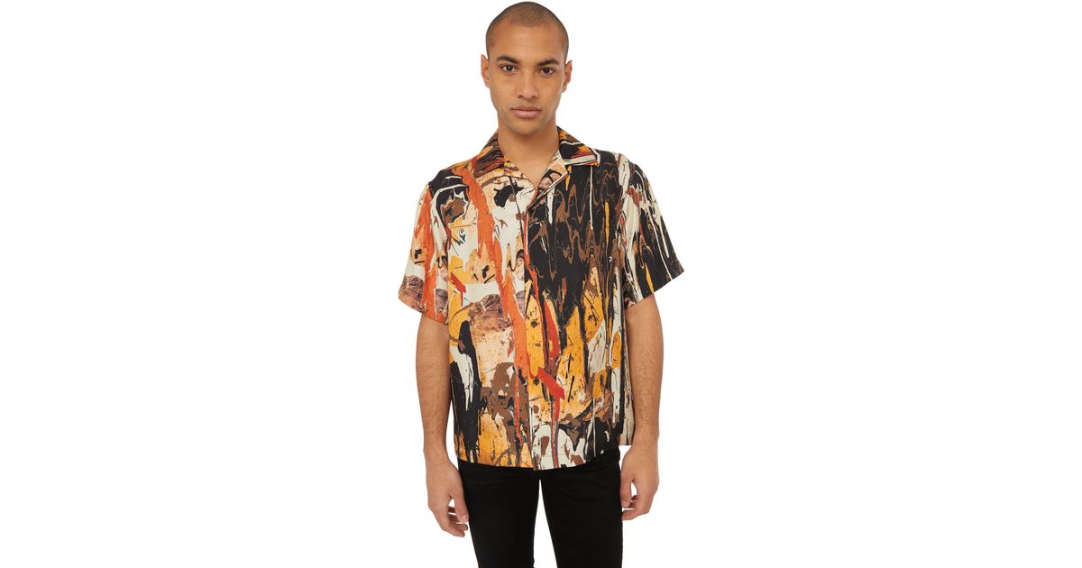 Amiri Paint Splatter Silk Bowling Shirt for Men Lyst