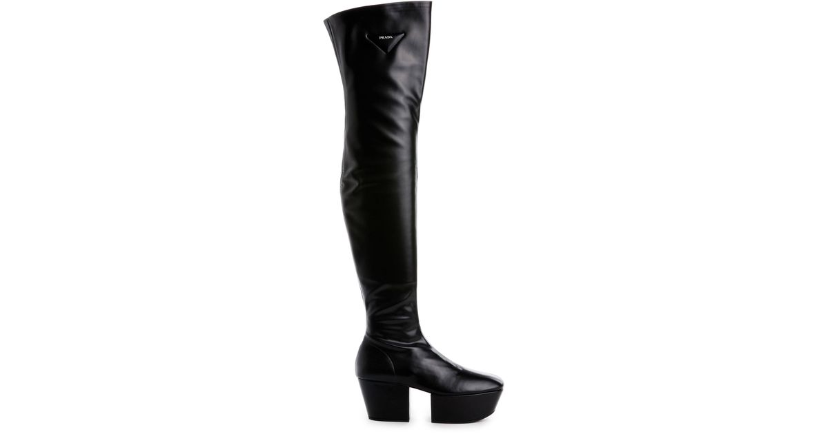 Prada Leather Technical Nappa Platform Thigh-high Boots in Black - Lyst