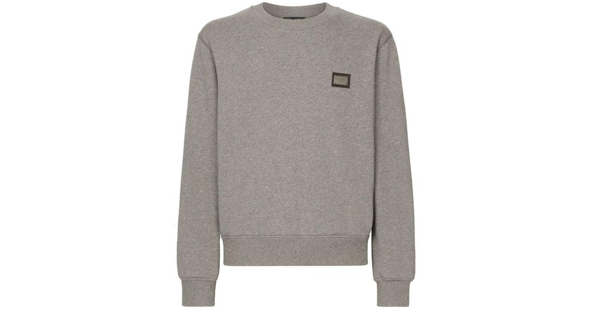 Dolce & Gabbana Jersey Sweatshirt With Branded Tag in Gray for Men | Lyst