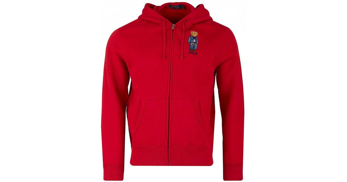 Zip Ralph Hooded Polo Through Top Bear Men For Full Lauren Red 0wmNv8n