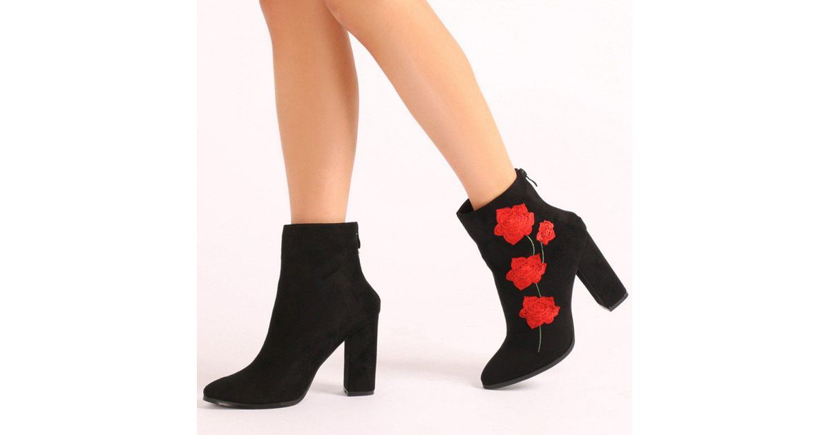 rose embroidered ankle boots