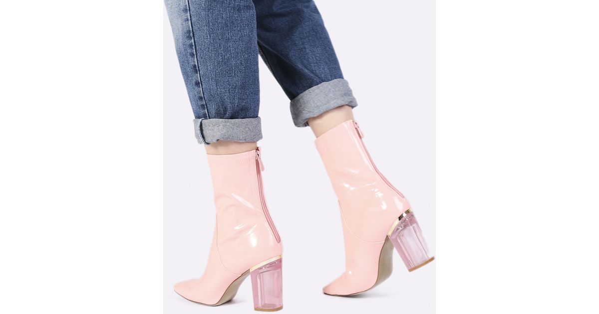 Styleloop Women's Elegant Chain Decor Chunky High Heel Ankle Boots, Red  Velvet Winter | SHEIN