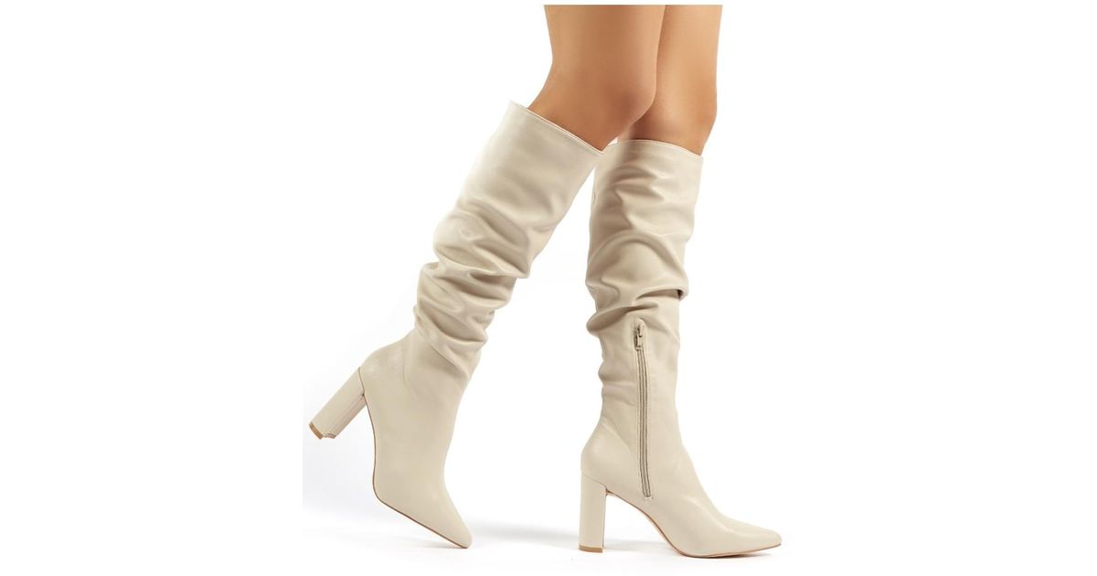 public desire mine white slouch knee boots
