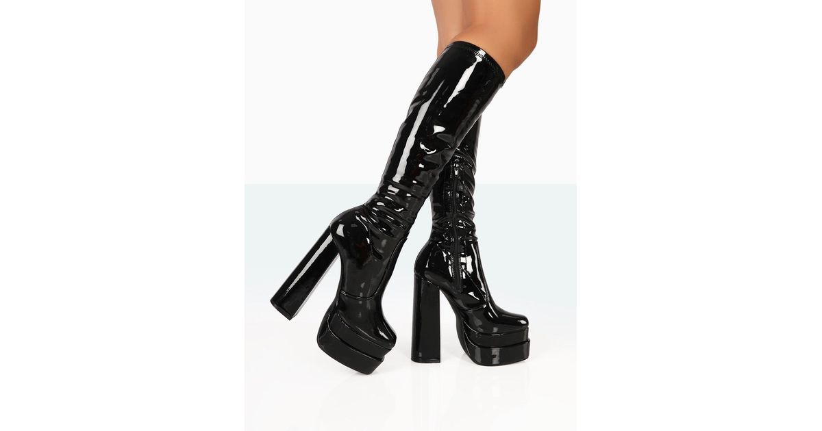 Public Desire Passive Black Square Toe Platform Block High Heel Over ...