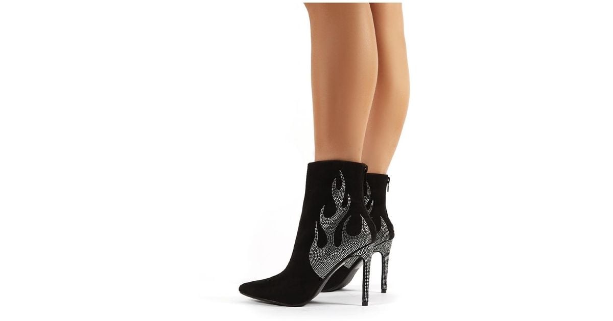 ablaze white flame detail platform block heeled ankle boots