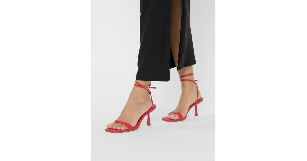 Public Desire Mawu Red Pu Strappy Barely There Mid Heels in Black