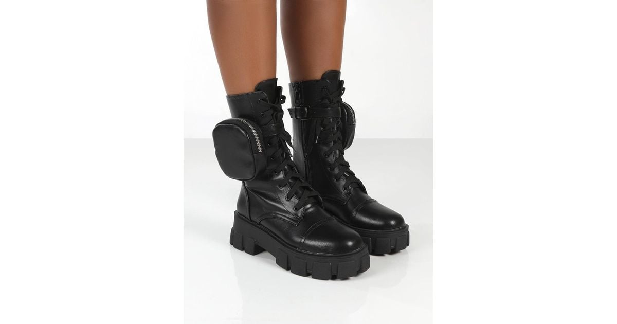 public desire intention chunky calf boot with pouch in black