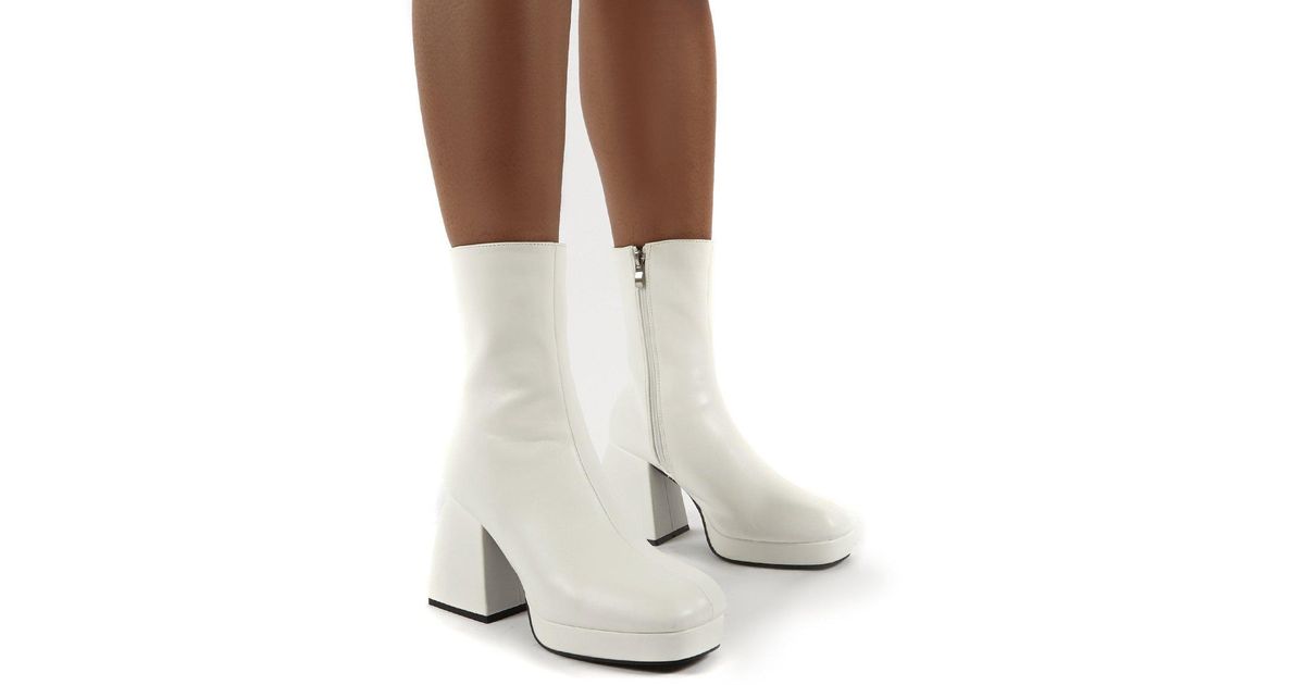 white booties chunky heel