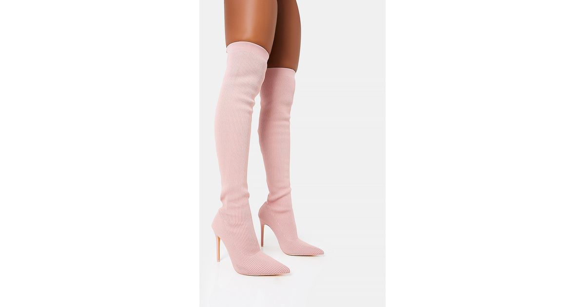 Public Desire Chateau Wide Fit Dusty Pink Stilleto Over The Knee Pointed Toe Boots Lyst UK