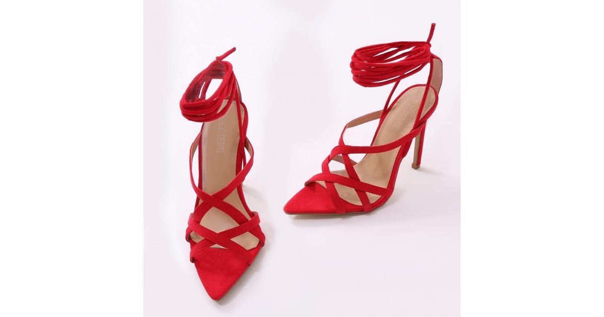 public desire red lace up heels