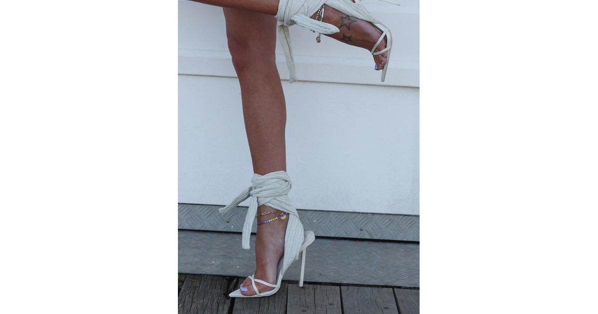 White lace up 2025 leg heels